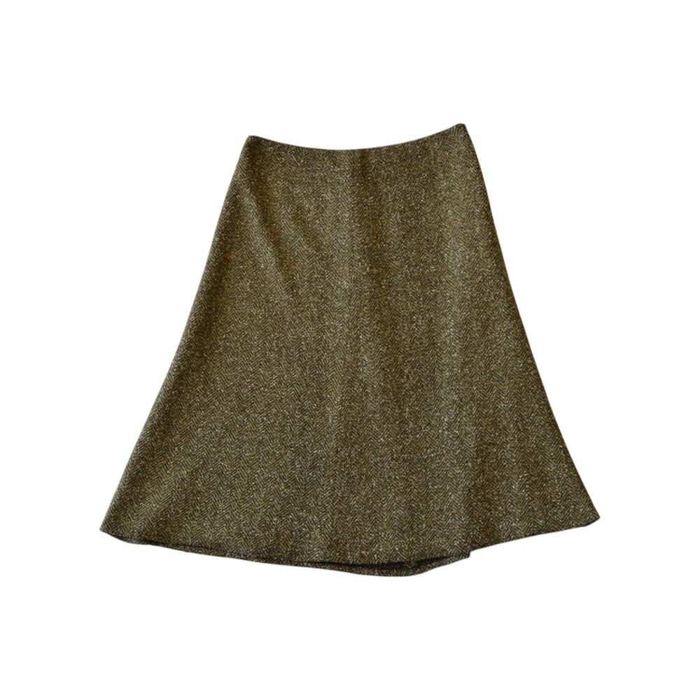 Vintage Olive Green Tweed Knit A Line Skirt Size 6 Petite